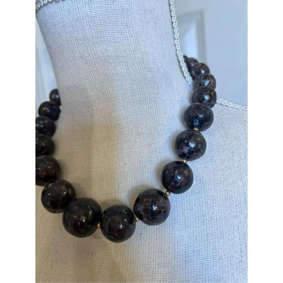 Vintage Plastic Black Beaded Choker Necklace Retro Graduated Beads 18” - Picture 2 of 6